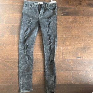 Mango Womens Jeans Black Sz 8 Stone Washed Distressed ST2225